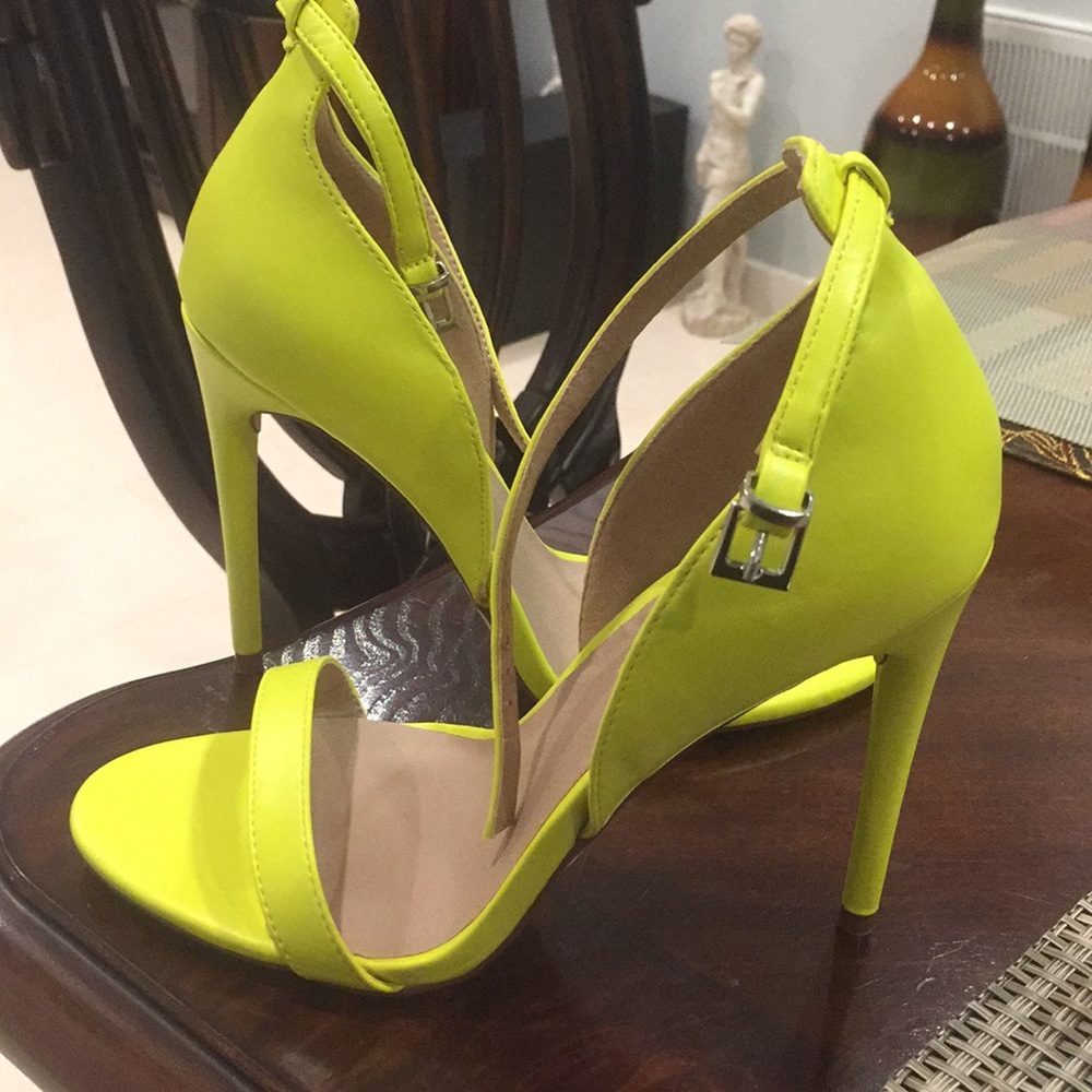 Lime green strap heel
